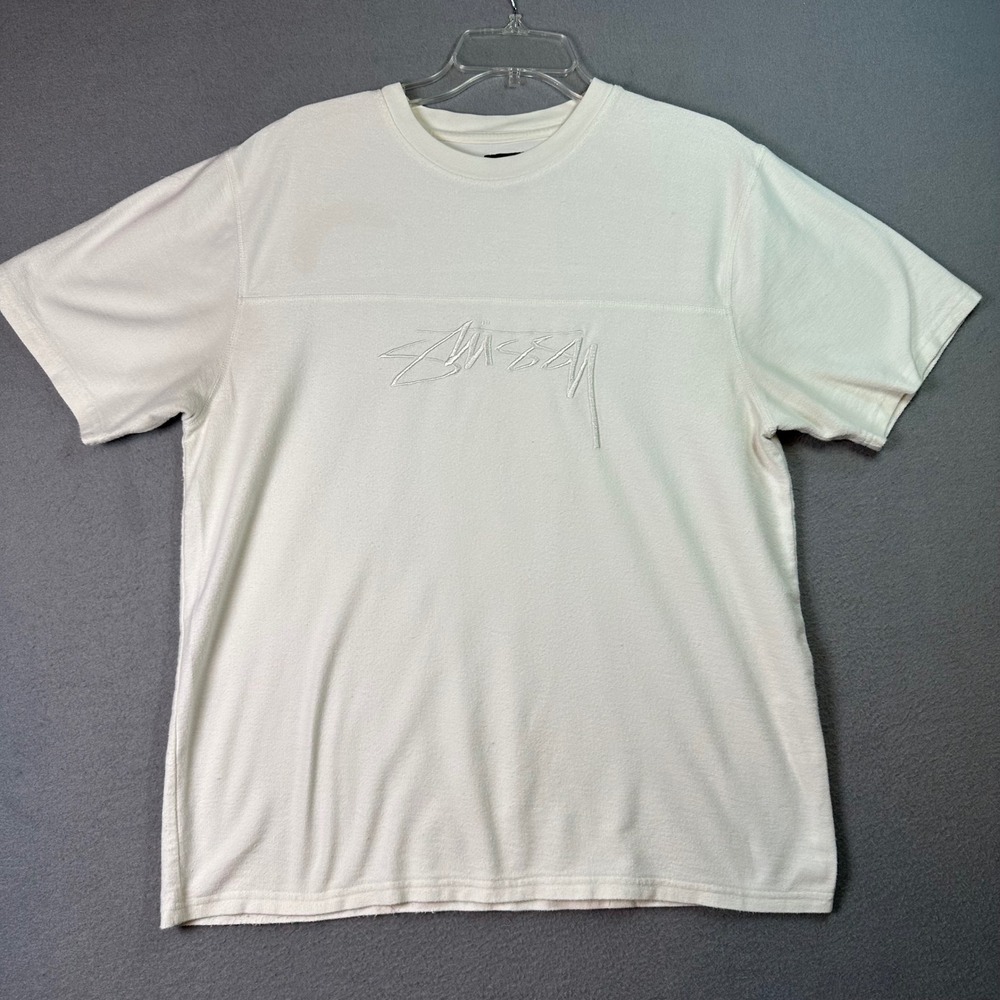 ❌SOLD❌Stussy Y2K VTG Embroidered Script Logo Textured Cotton T-Shirt Streetwear